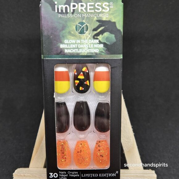 NEW Kiss Nails Impress Press On Manicure Medium Coffin Candy Corn Halloween - Picture 3 of 3